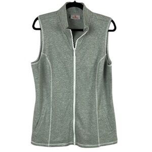 Quacker Factory Casual Cotton Blend Full Zip Embellished Vest Medium Grey